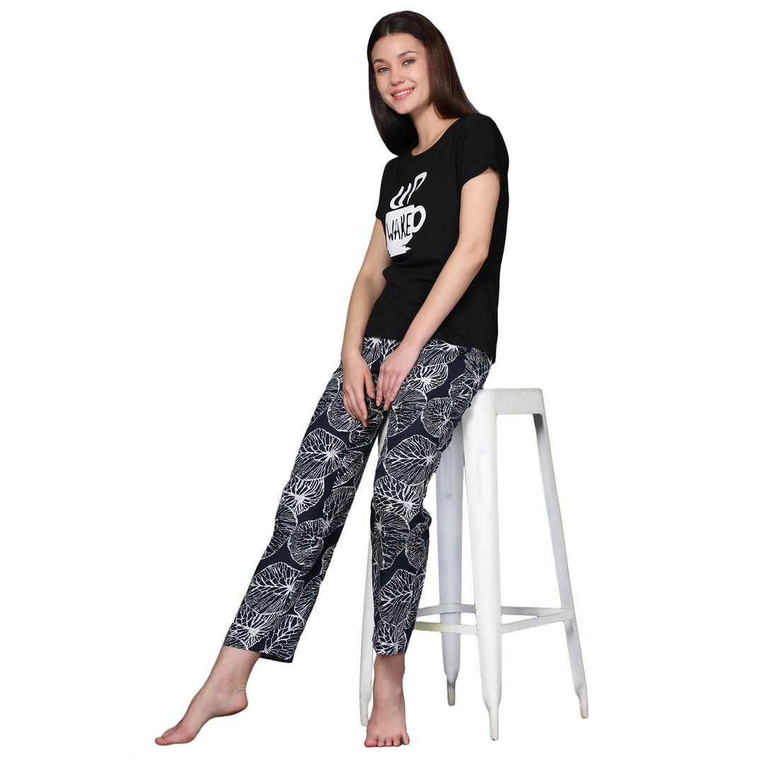 Nightwear Set - Black Wake Up Print
