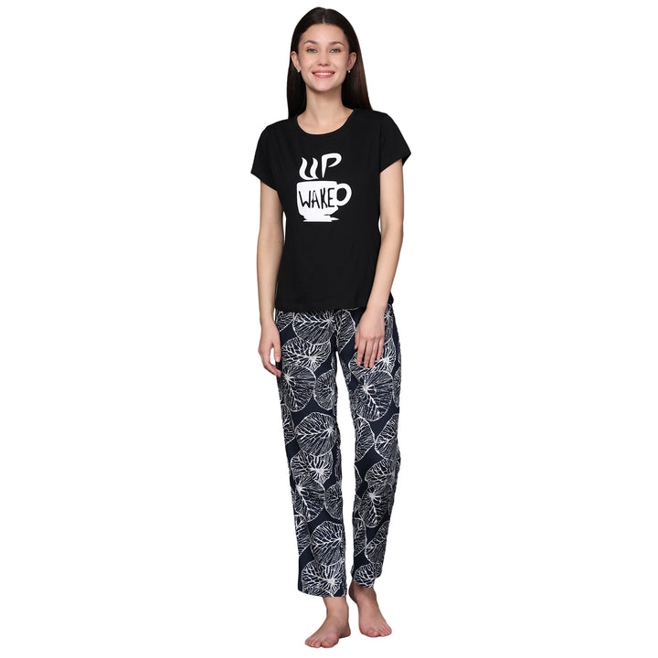 Nightwear Set - Black Wake Up Print