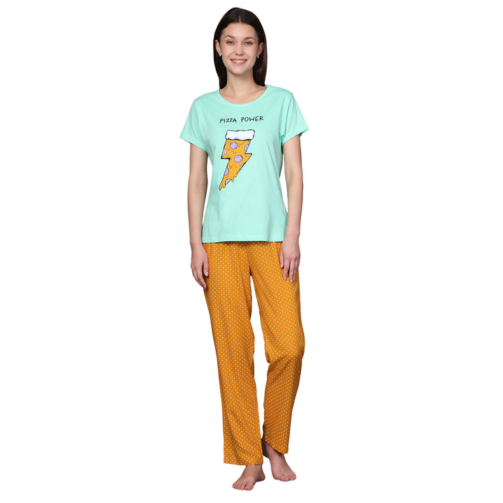 Nightwear Set -  Yellow Pizza Power Print