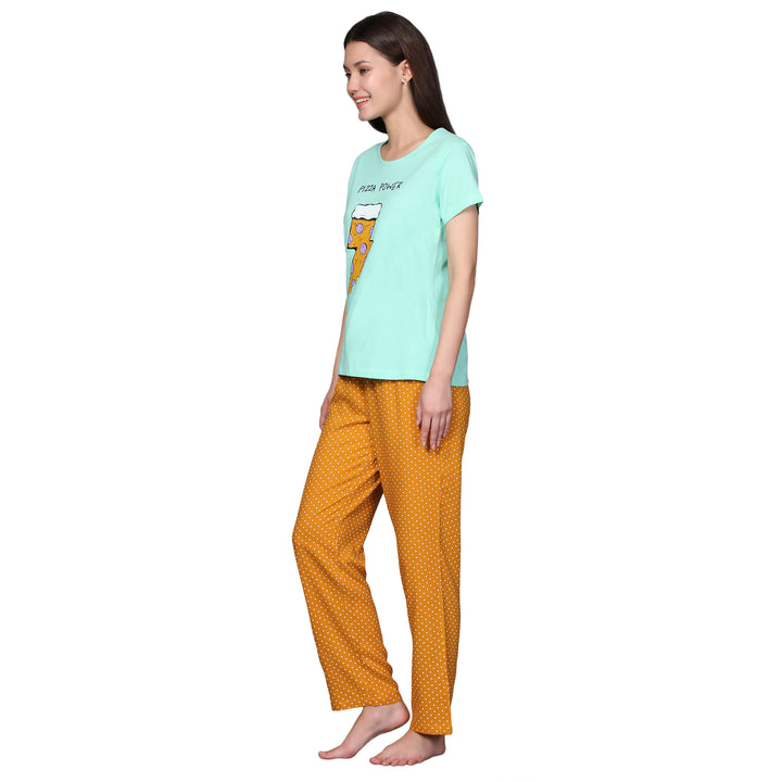 Nightwear Set -  Yellow Pizza Power Print