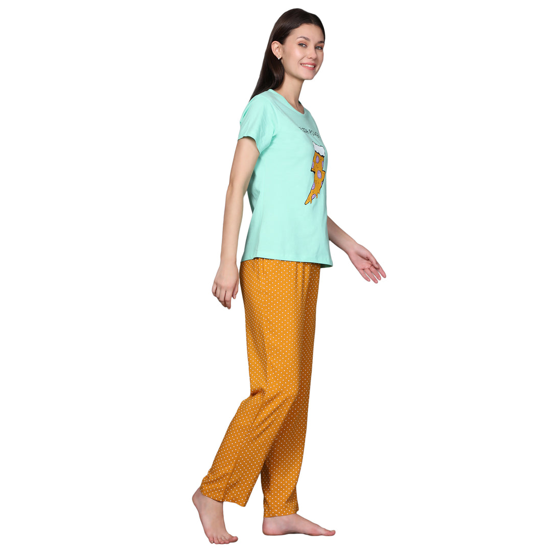 Nightwear Set -  Yellow Pizza Power Print