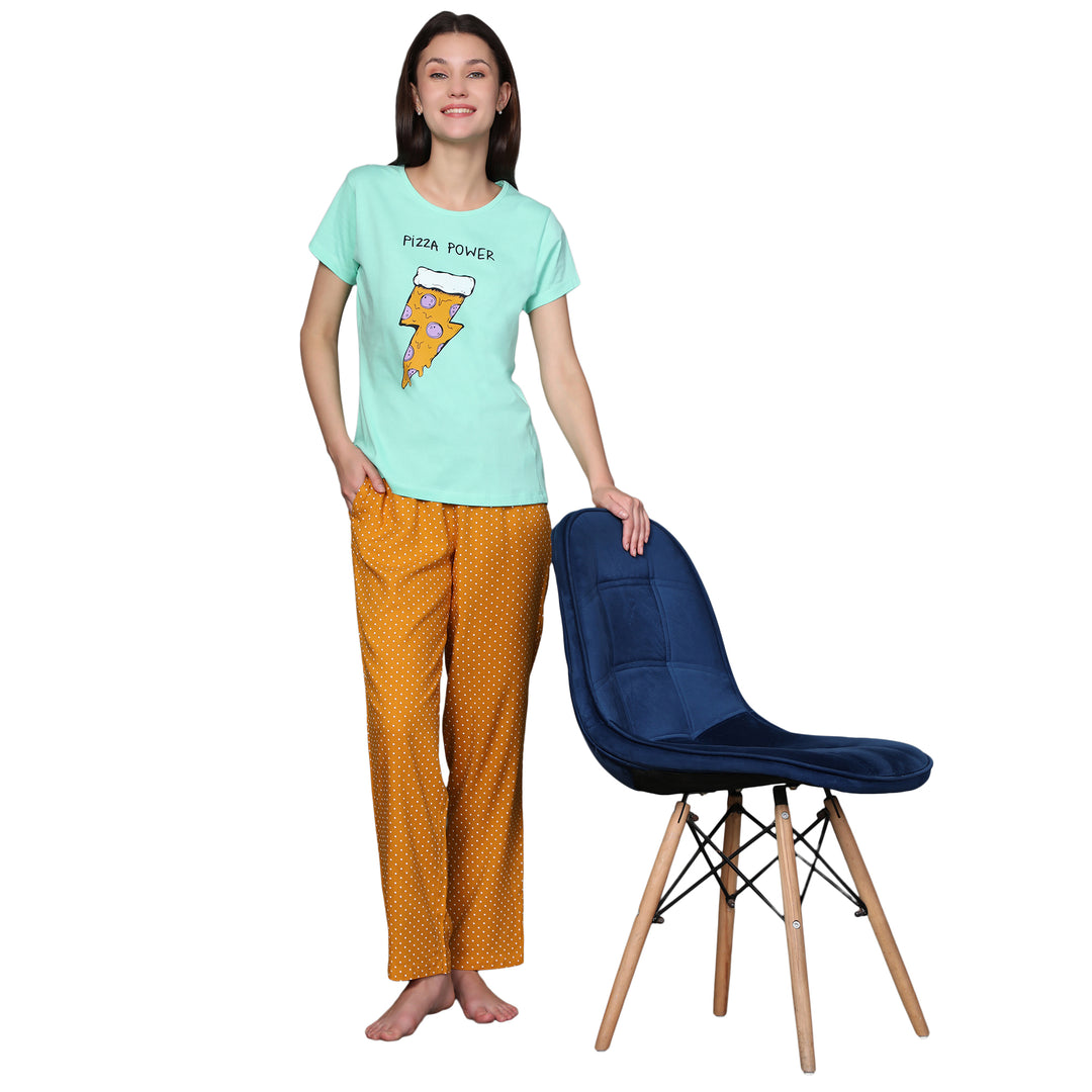 Nightwear Set -  Yellow Pizza Power Print