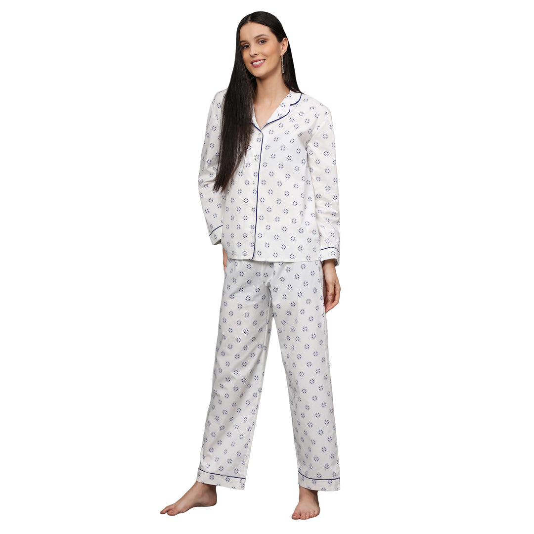 Nightwear Set - White Diamond Print