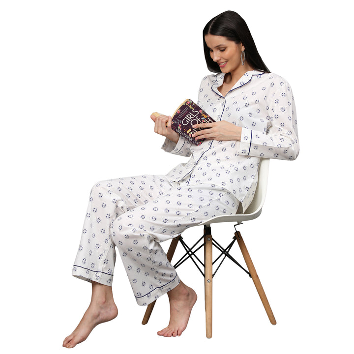 Nightwear Set - White Diamond Print