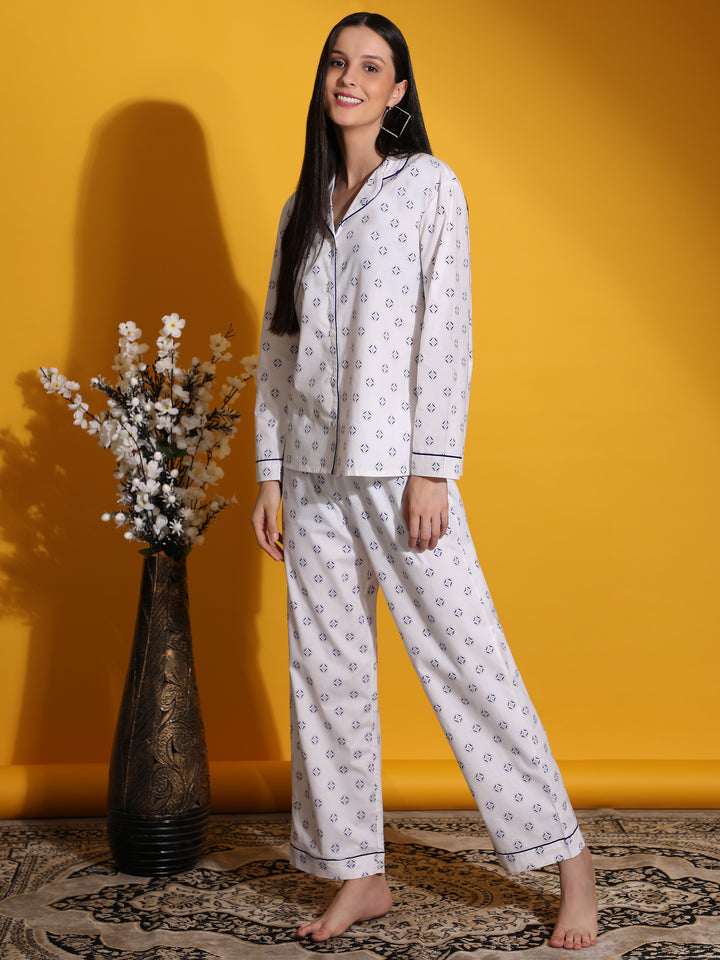 Nightwear Set - White Diamond Print