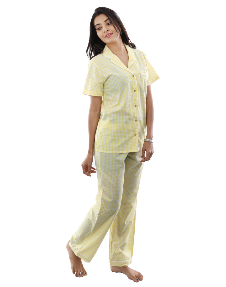 Nightwear Set -  Yellow And White Checked