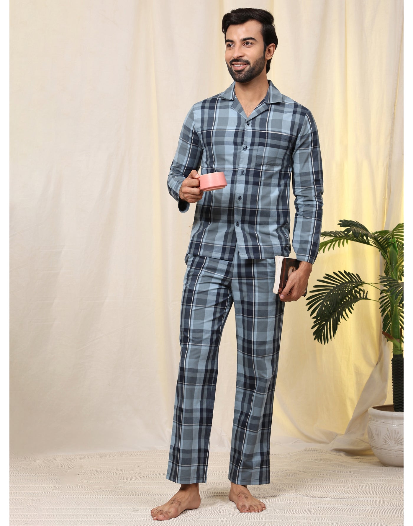 Pyjama Set for Men-Grey Checks