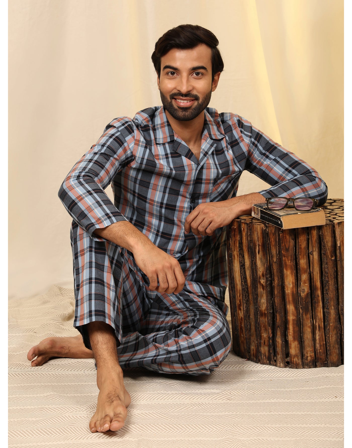 Pyjama Set for Men-Navy Checks