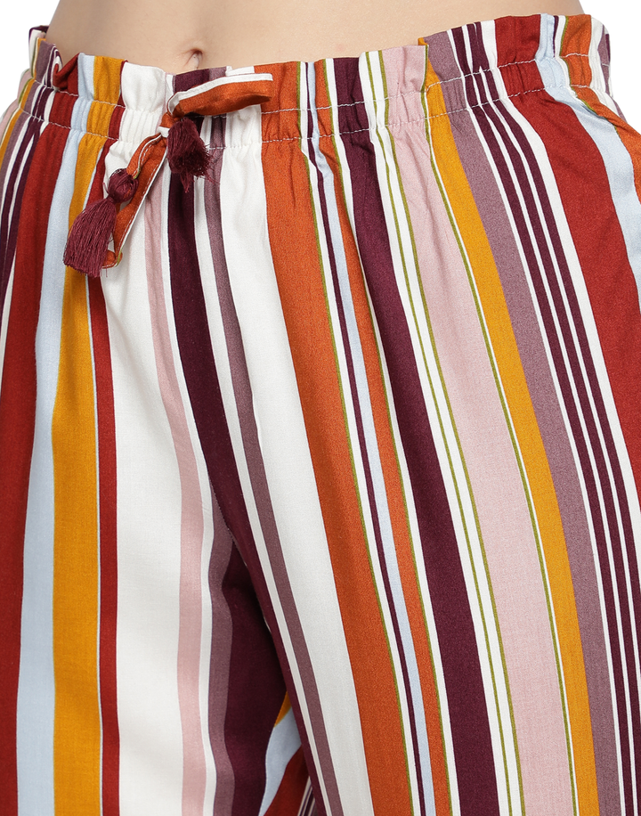 Nightwear Set -  Wine Stripe Cuff Pant