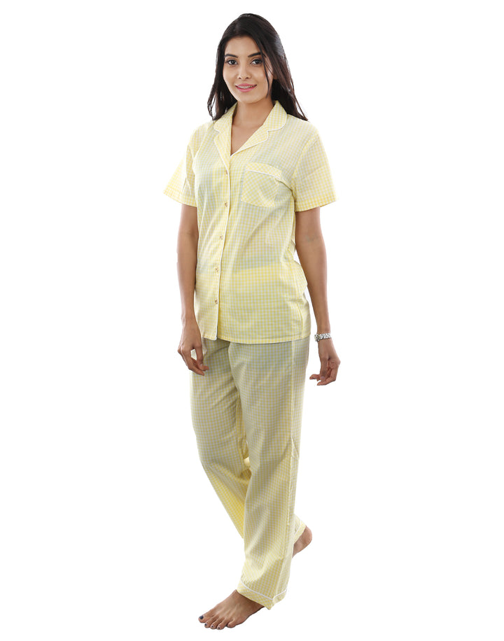Nightwear Set -  Yellow And White Checked