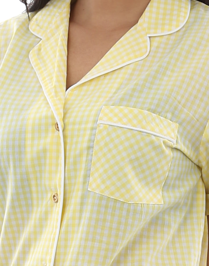 Nightwear Set -  Yellow And White Checked