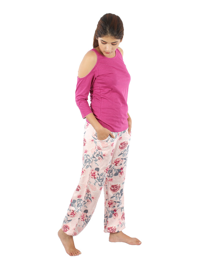 Nightwear Set -  Pink Cold Shoulder