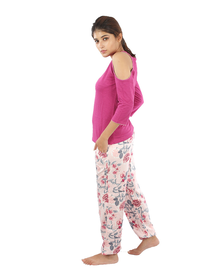 Nightwear Set -  Pink Cold Shoulder