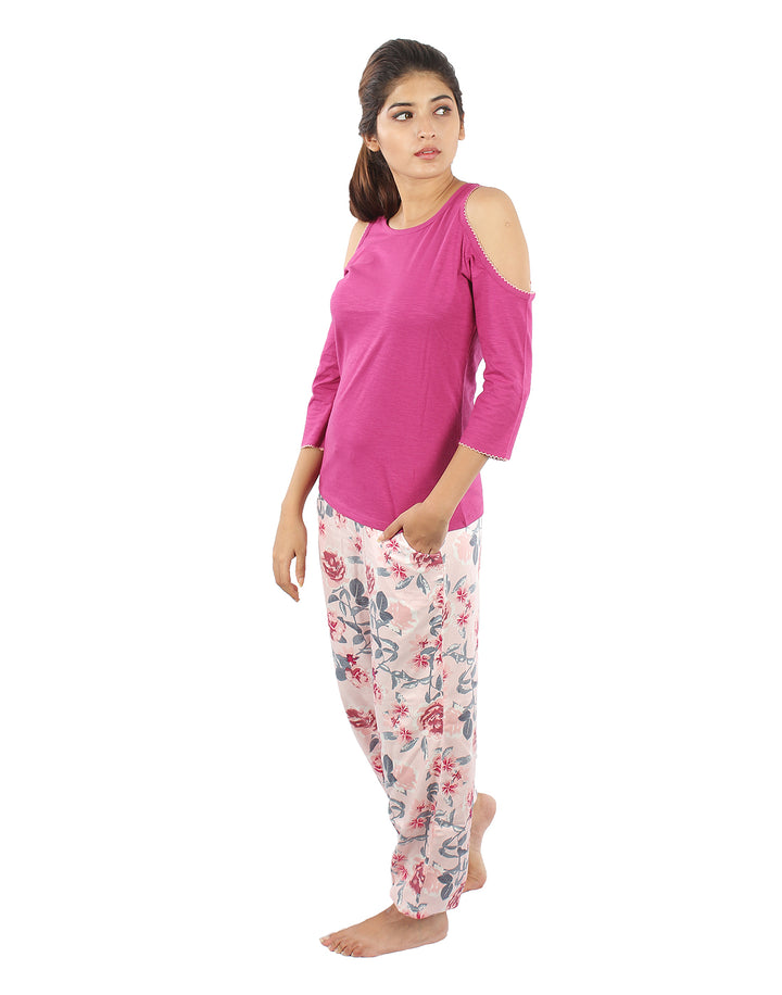Nightwear Set -  Pink Cold Shoulder