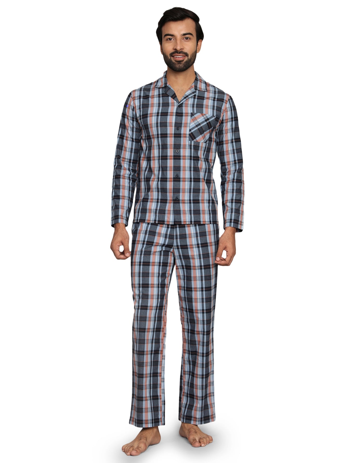 Pyjama Set for Men-Navy Checks