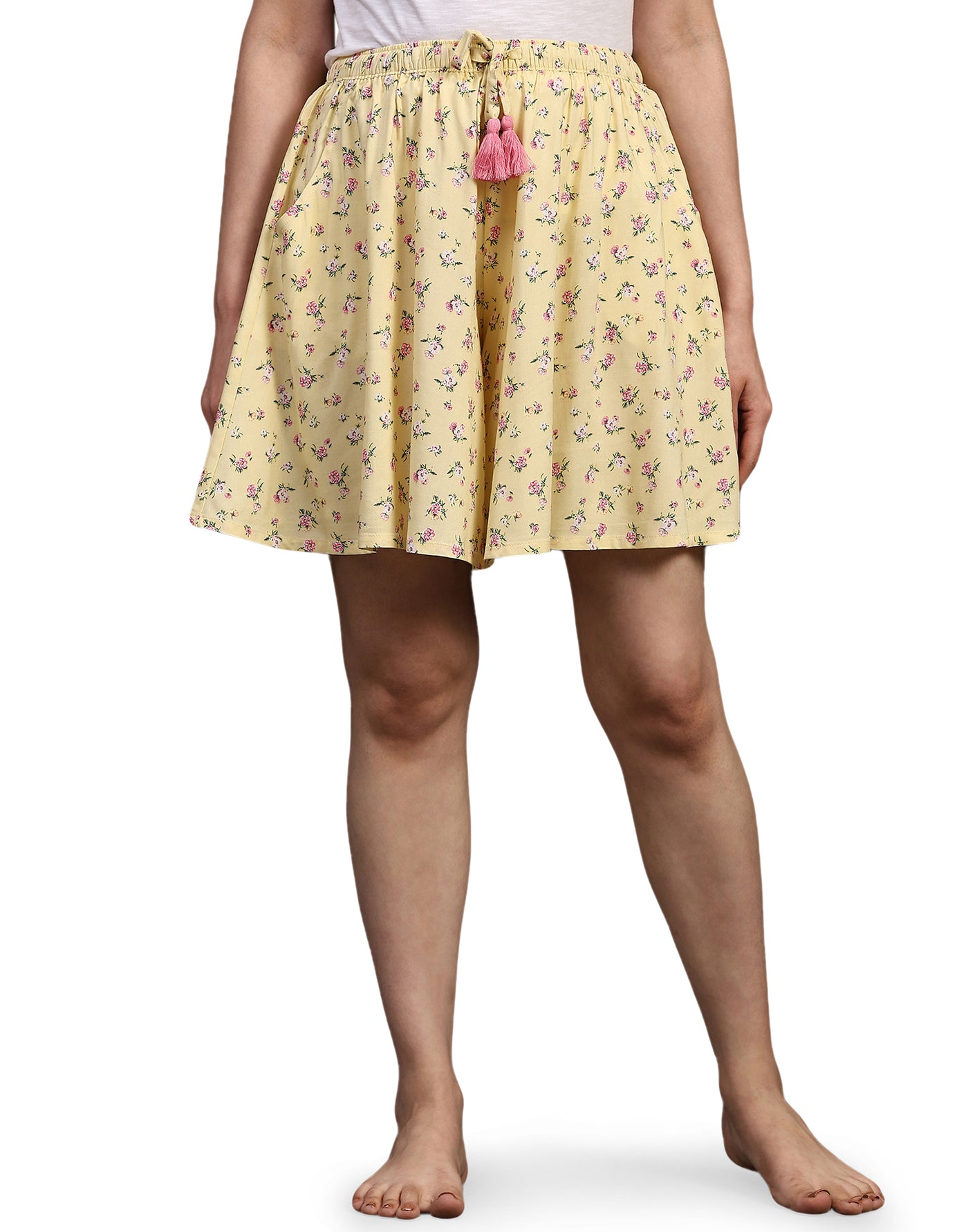 Culotte Shorts for Women-Yellow Floral