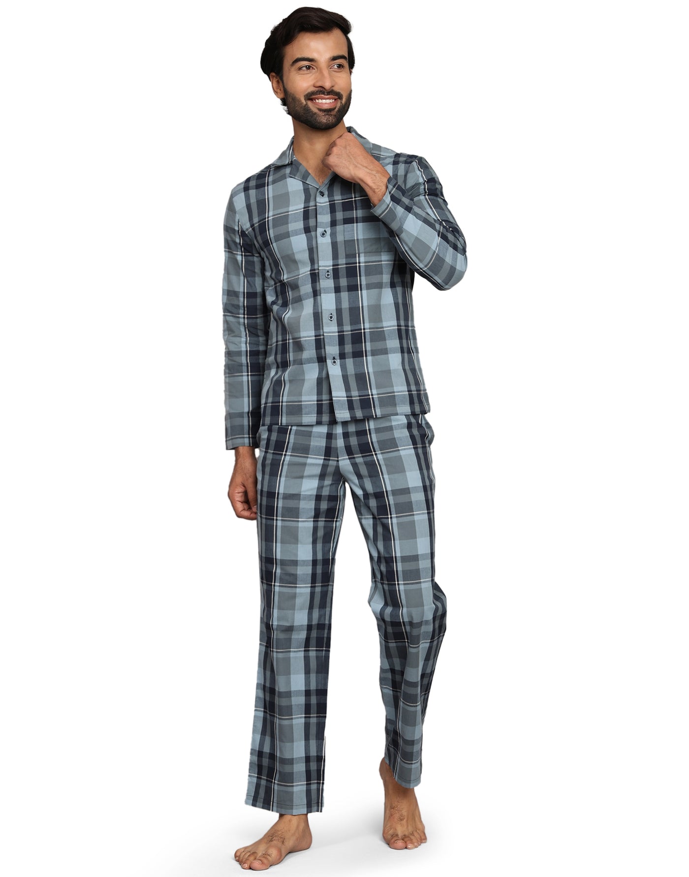 Pyjama Set for Men-Grey Checks