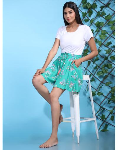 Culottes Shorts for Women-Green Floral