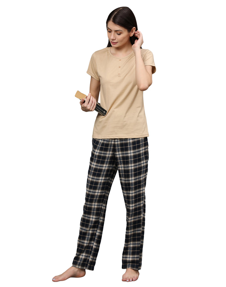 Nightwear Set - Beige & Navy Checks