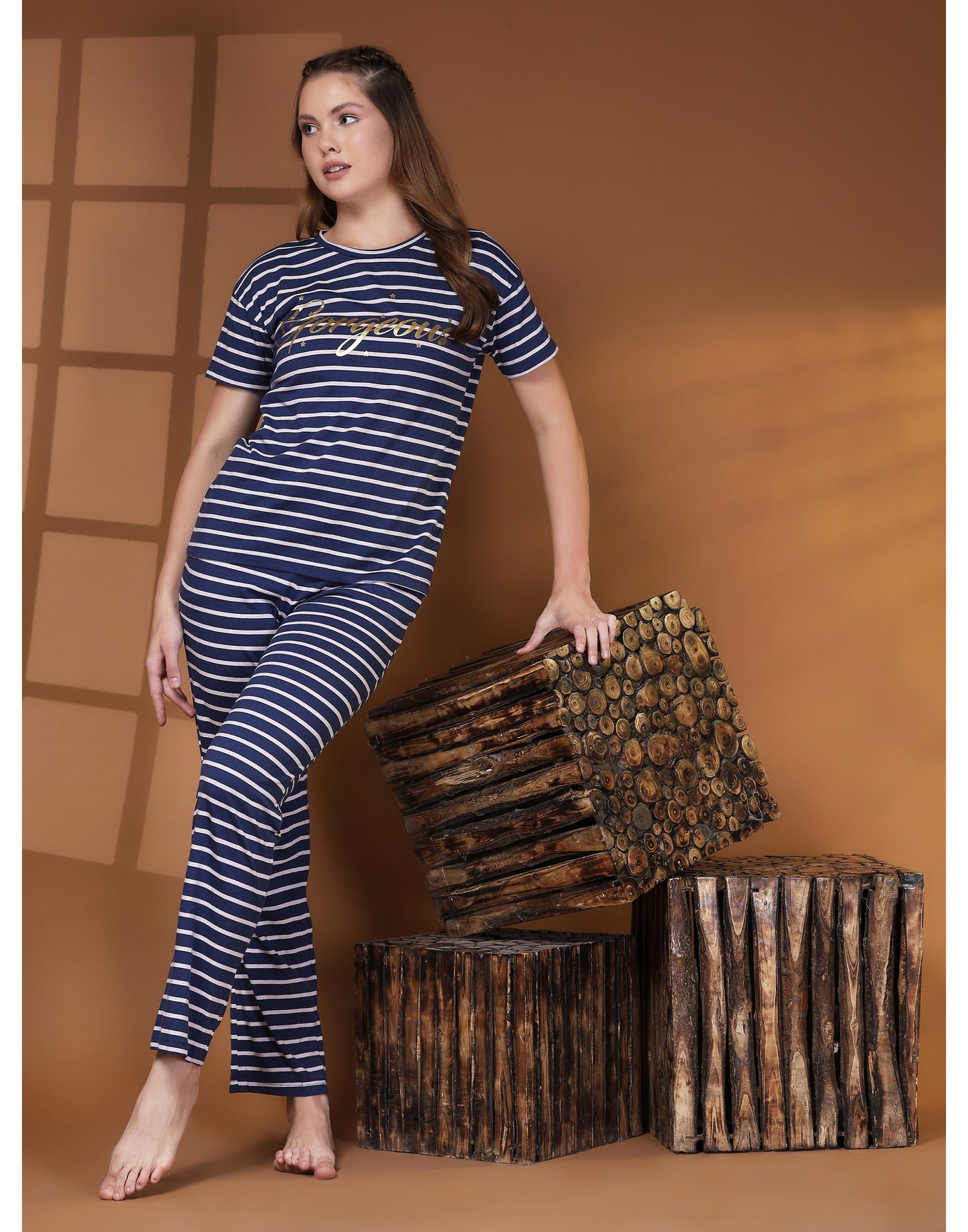 Pyjama Set for Women-Navy Stripes