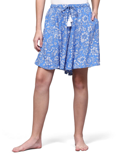 Culotte Shorts for Women-Blue Floral