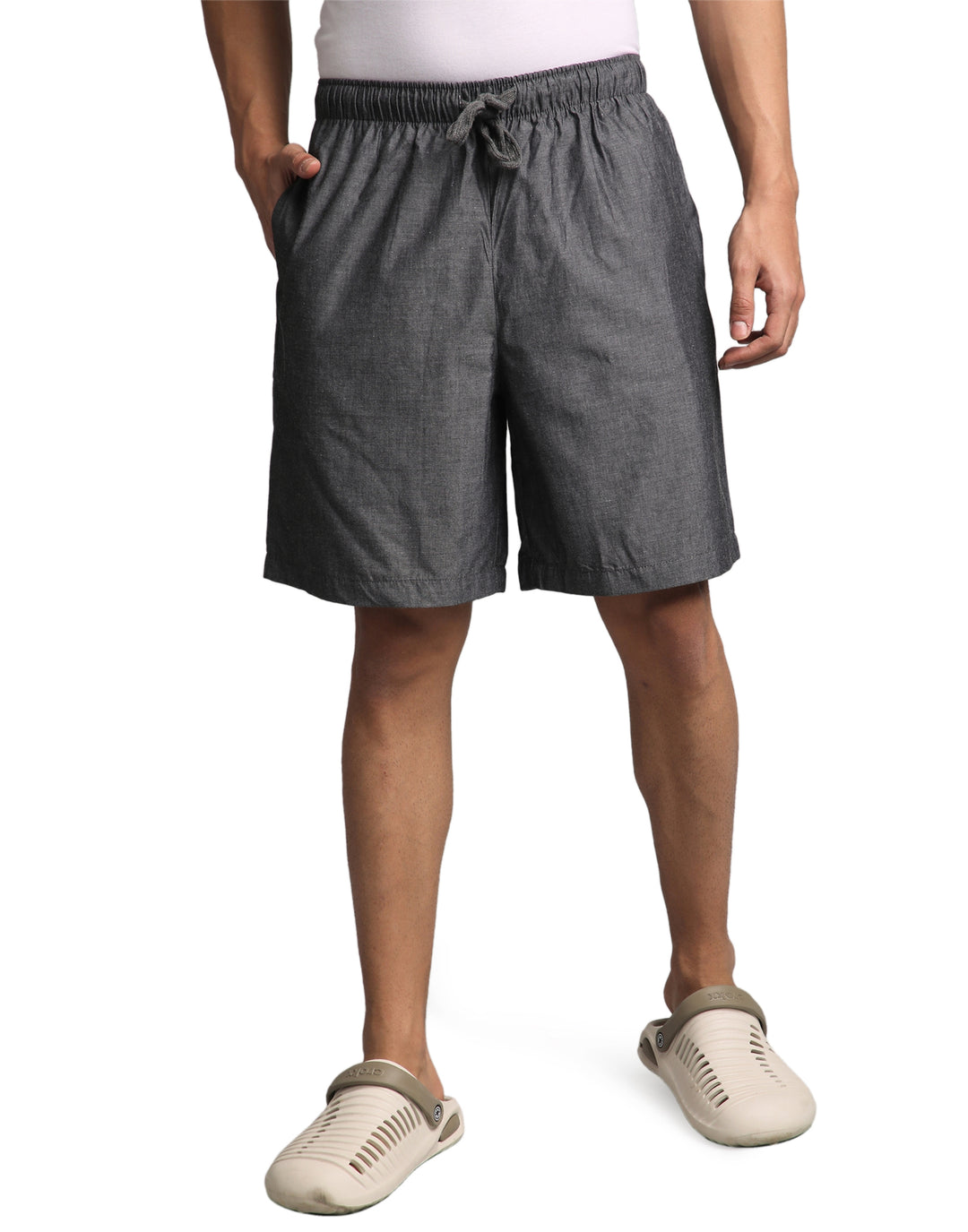B STORIES Men's Cotton Casual Shorts with Elasticated Waistband & Drawstring- Charcoal Grey