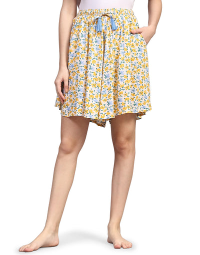 Culotte Shorts for Women-Yellow Floral