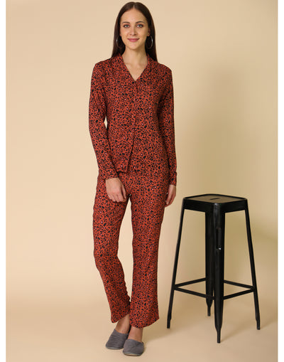 Night Suit Set for Women-Cheetah Print