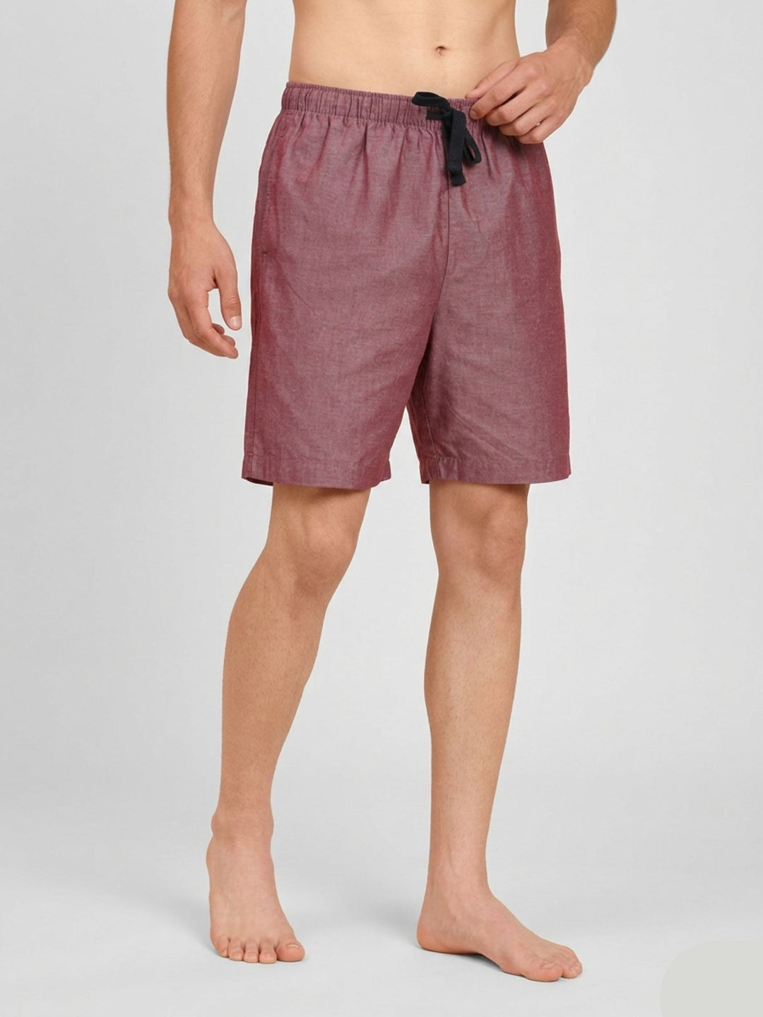 B STORIES Men's Cotton Casual Shorts with Elasticated Waistband & Drawstring- Solid Maroon