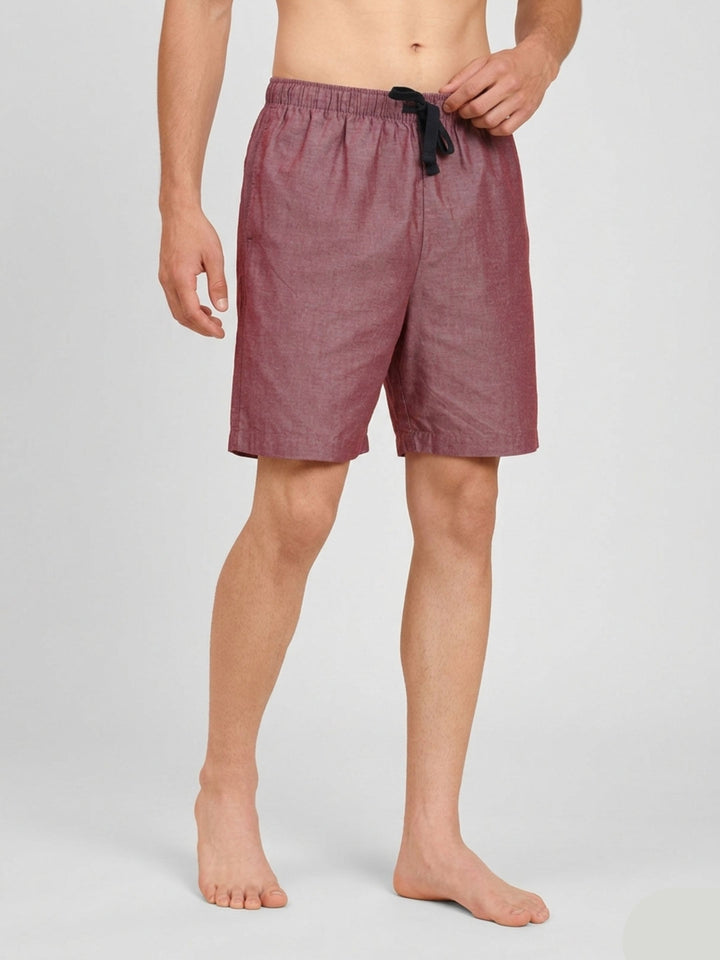 B STORIES Men's Cotton Casual Shorts with Elasticated Waistband & Drawstring- Solid Maroon