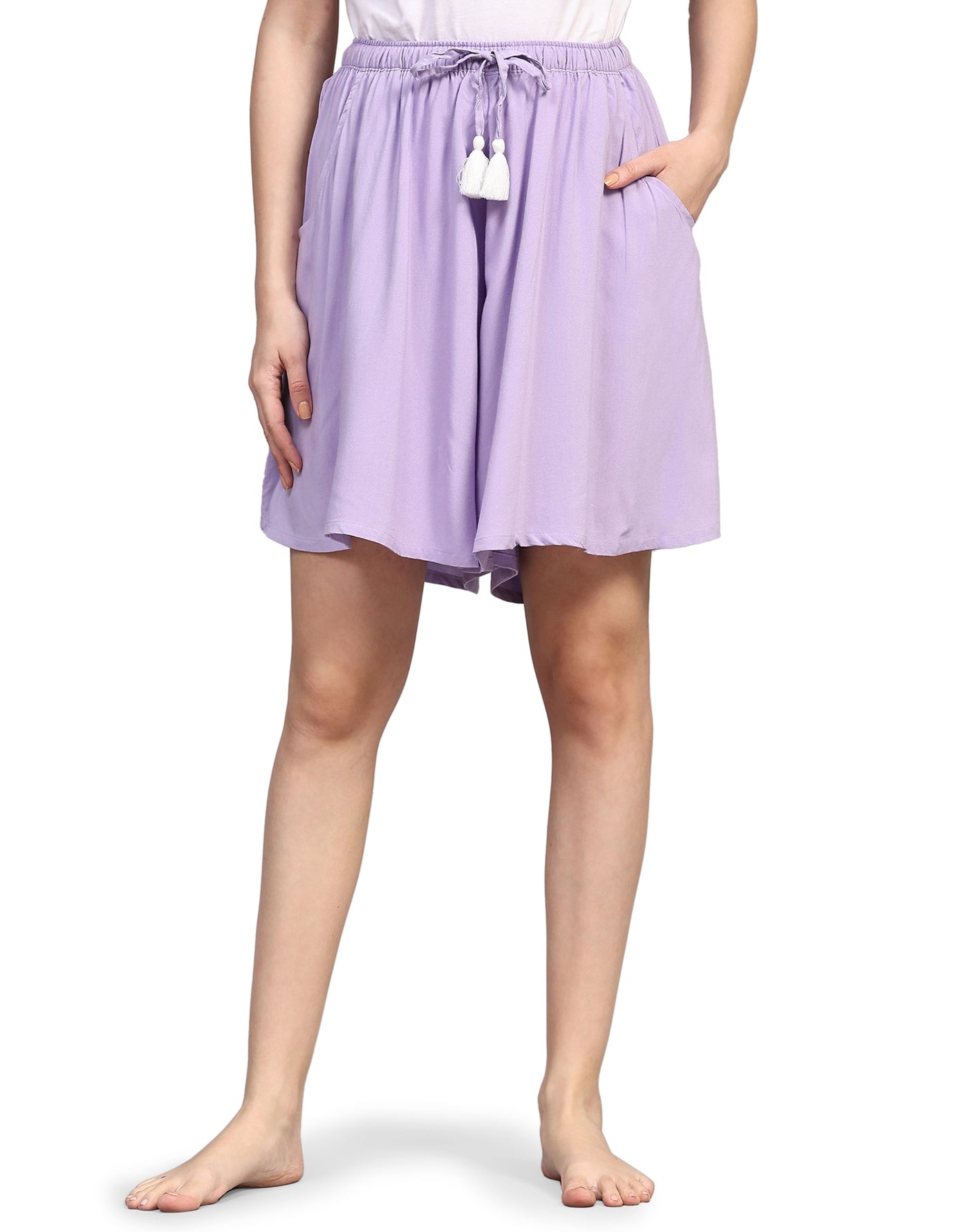 Culotte Shorts for Women-Lavender Solid