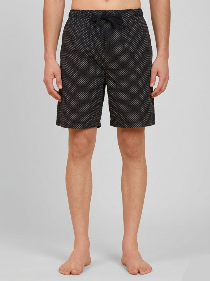 B STORIES Men's Cotton Casual Shorts with Elasticated Waistband & Drawstring- Black Dots Printed