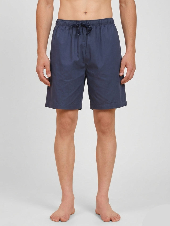 B STORIES Men's Cotton Casual Shorts with Elasticated Waistband & Drawstring - Navy Blue