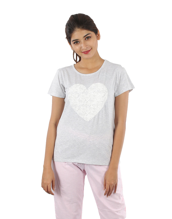 Nightwear Set -  Pink Heart Print