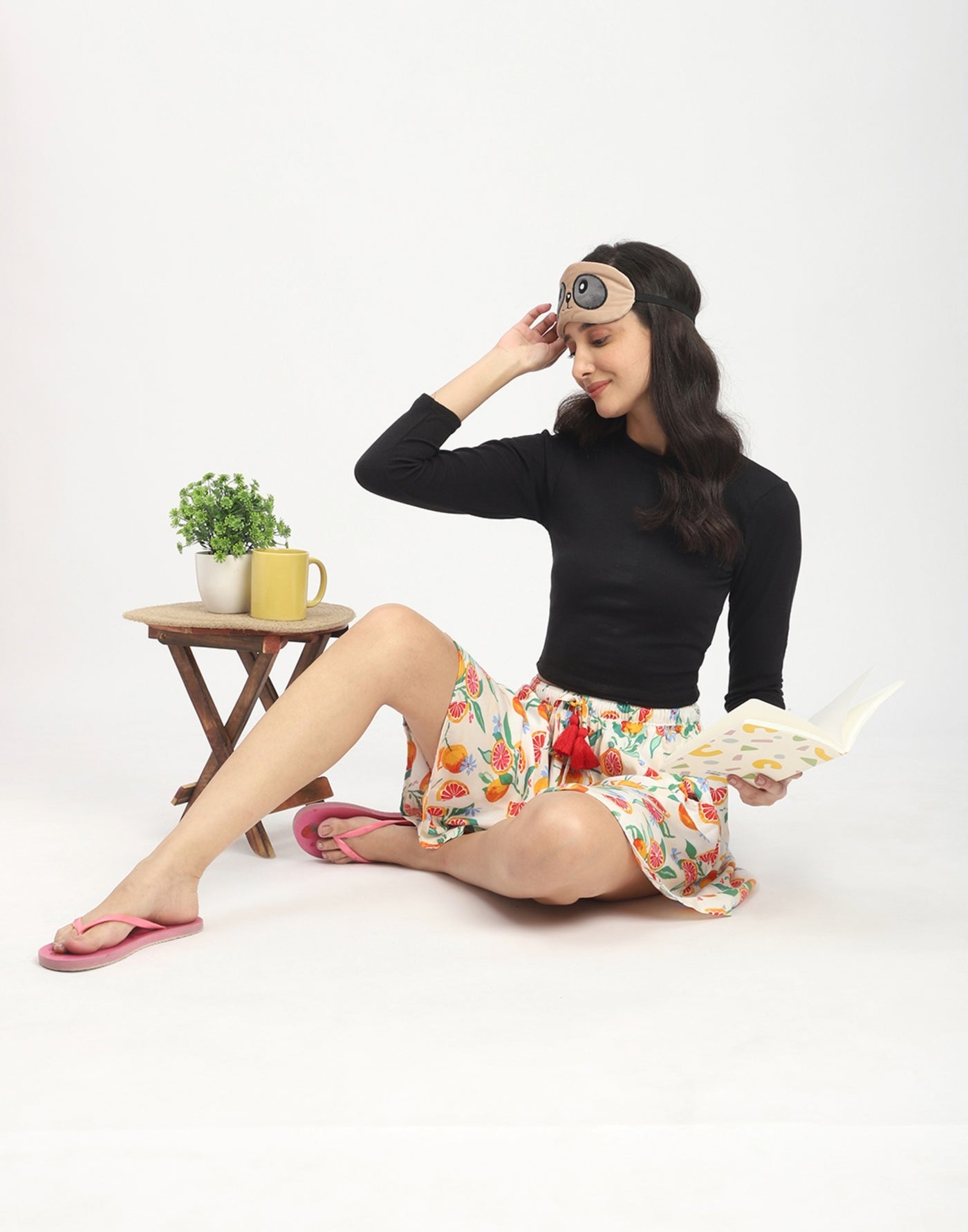 Culotte Shorts for Women-Cream Base Orange Printed