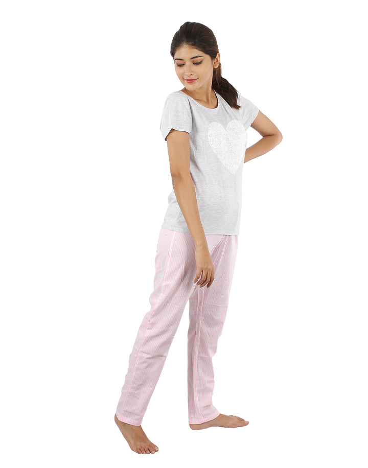 Nightwear Set -  Pink Heart Print