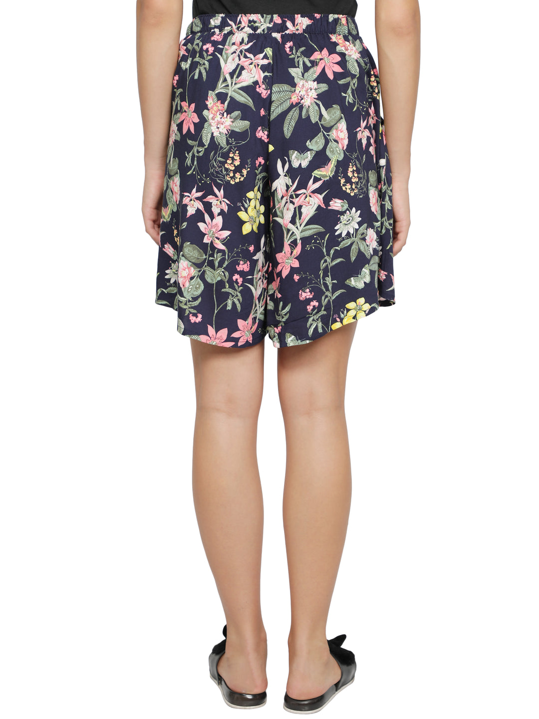 Viscose Culotte Shorts - Navy Butterfly Garden Print
