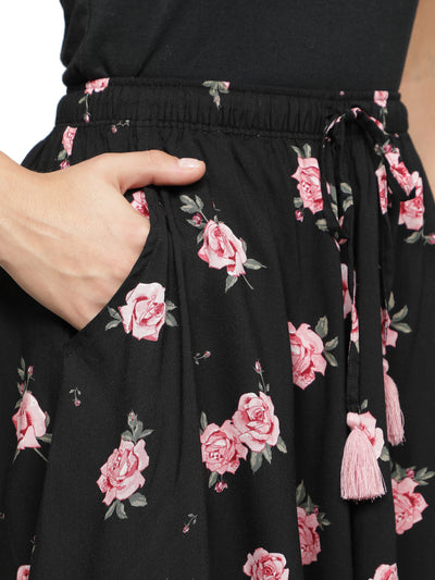 Culottes Shorts for Women-Black Rose Print