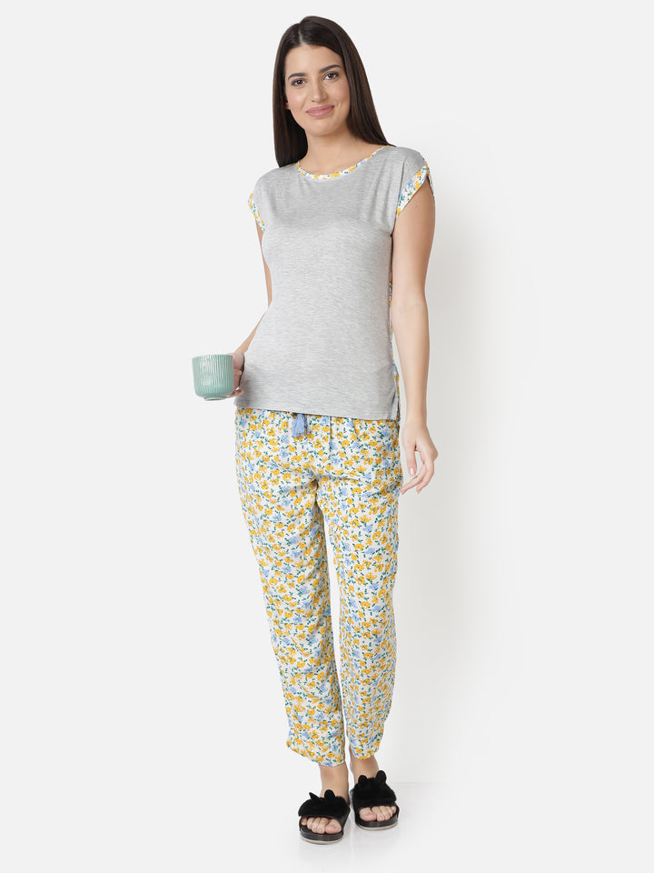 Nightwear Set - Yellow Floral Print