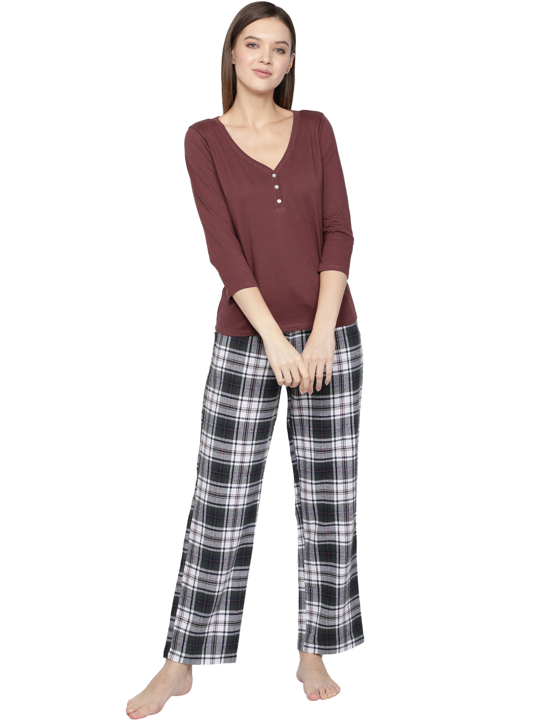 Nightwear Set - Maroon Green Checks
