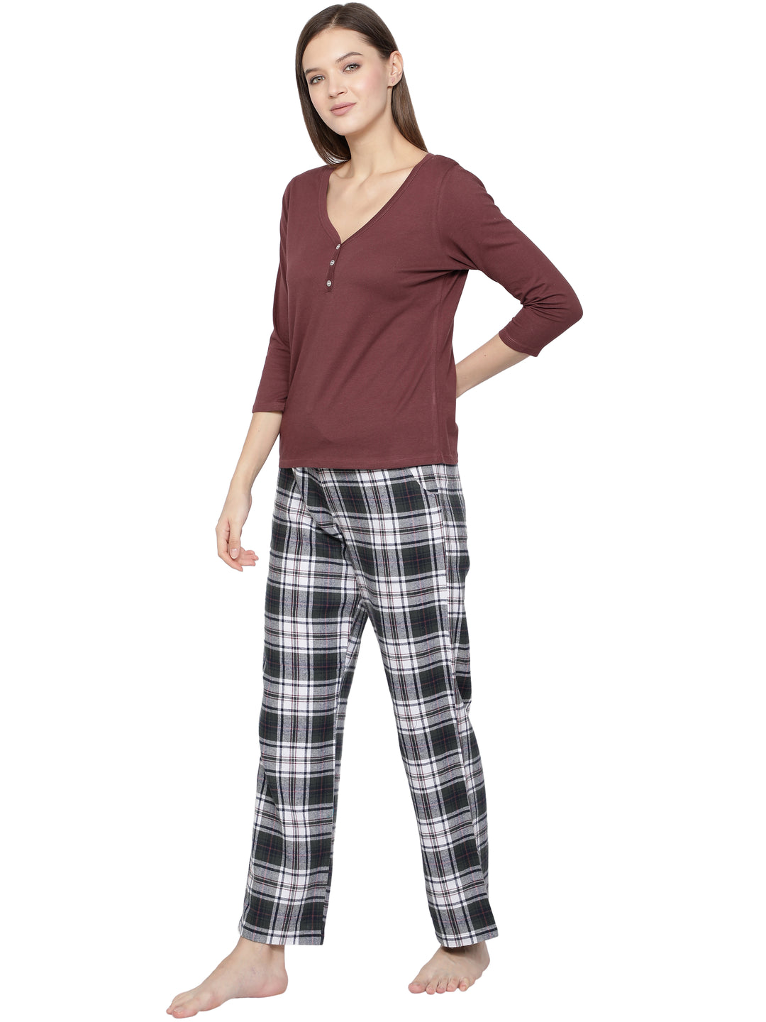 Nightwear Set - Maroon Green Checks