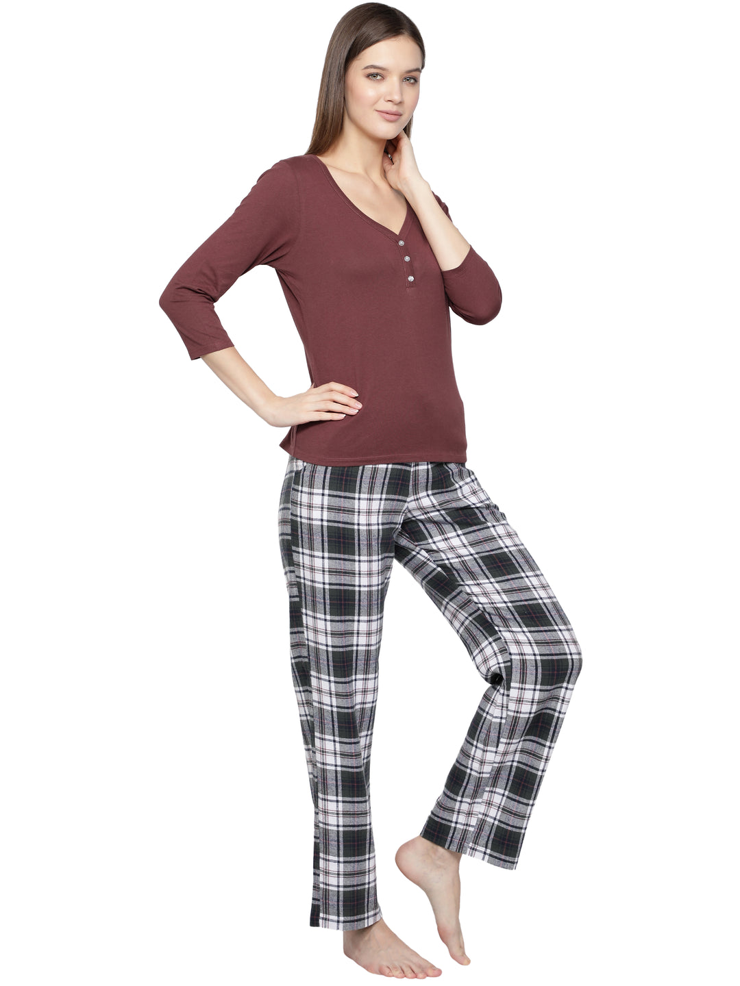 Nightwear Set - Maroon Green Checks
