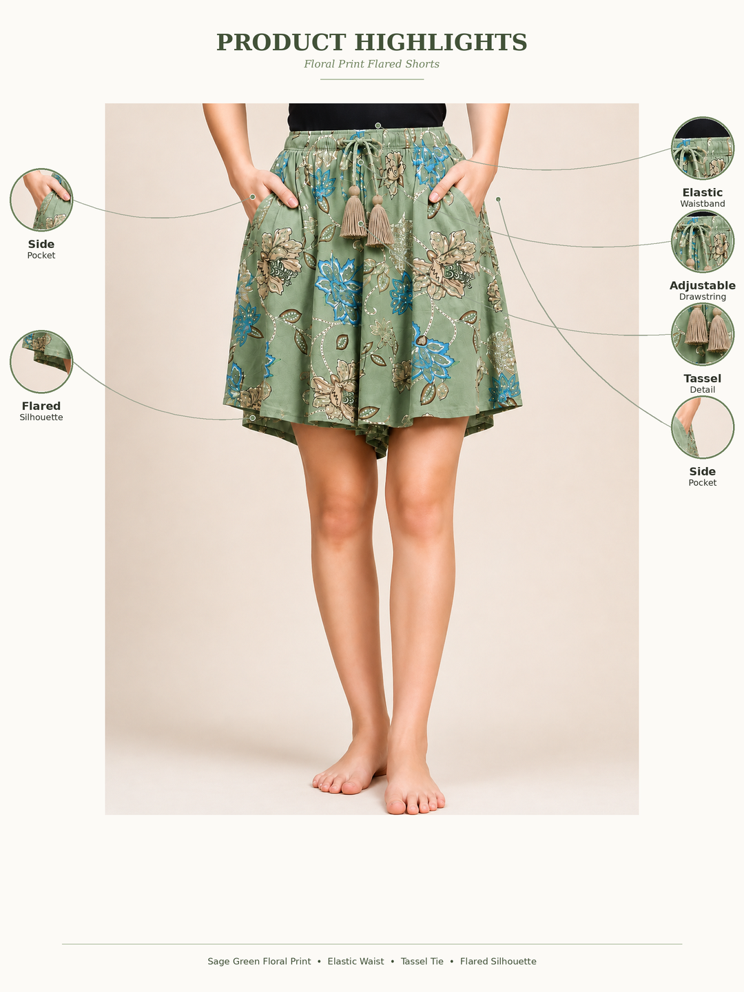 Viscose Culotte Shorts - Sage Green