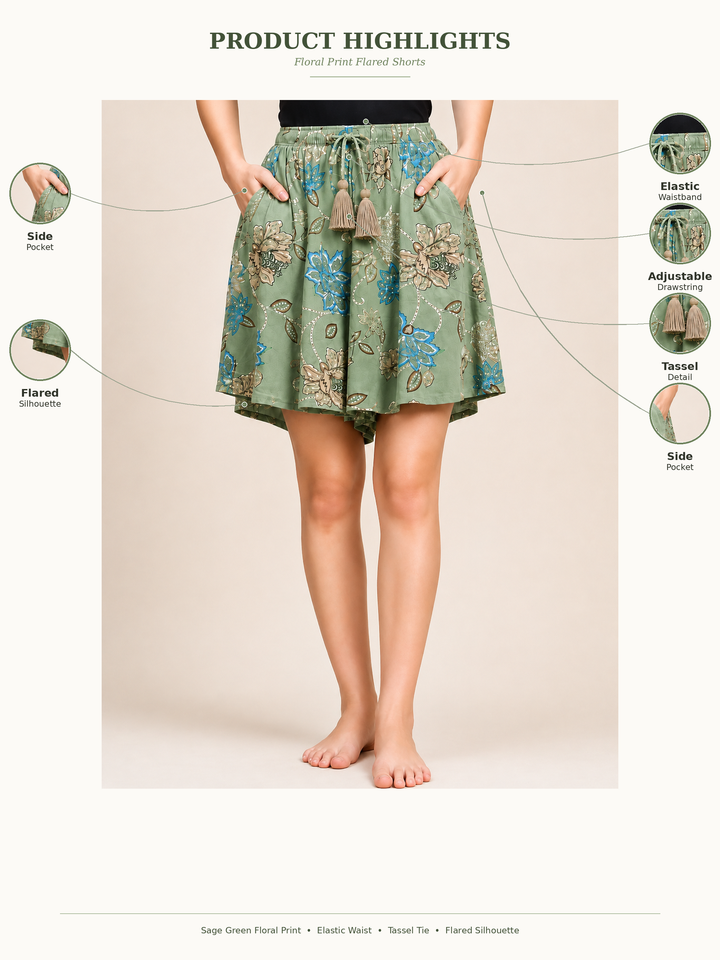 Viscose Culotte Shorts - Sage Green