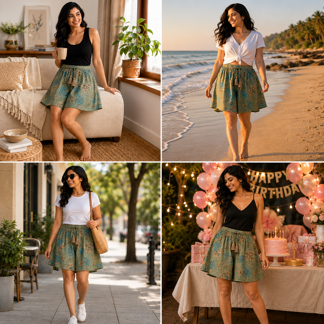 Viscose Culotte Shorts - Sage Green