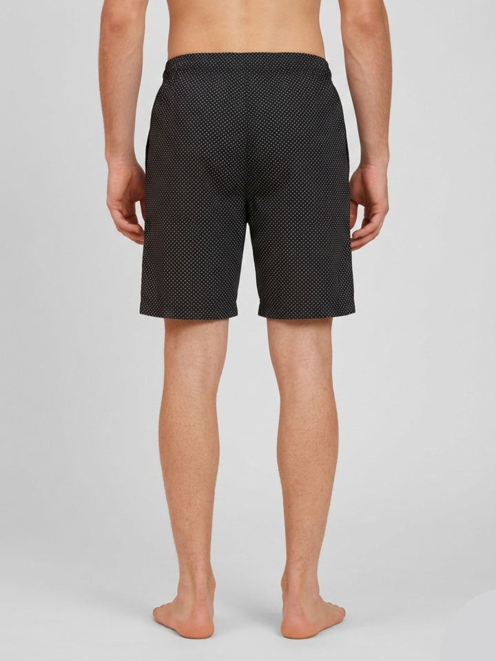 B STORIES Men's Cotton Casual Shorts with Elasticated Waistband & Drawstring- Black Dots Printed