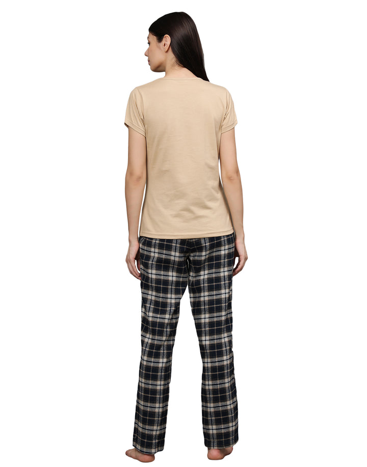Nightwear Set - Beige & Navy Checks