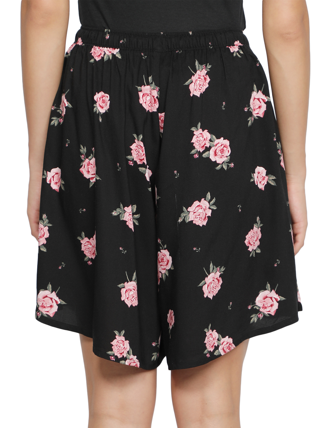 Viscose Culotte Shorts - Black Rose Print