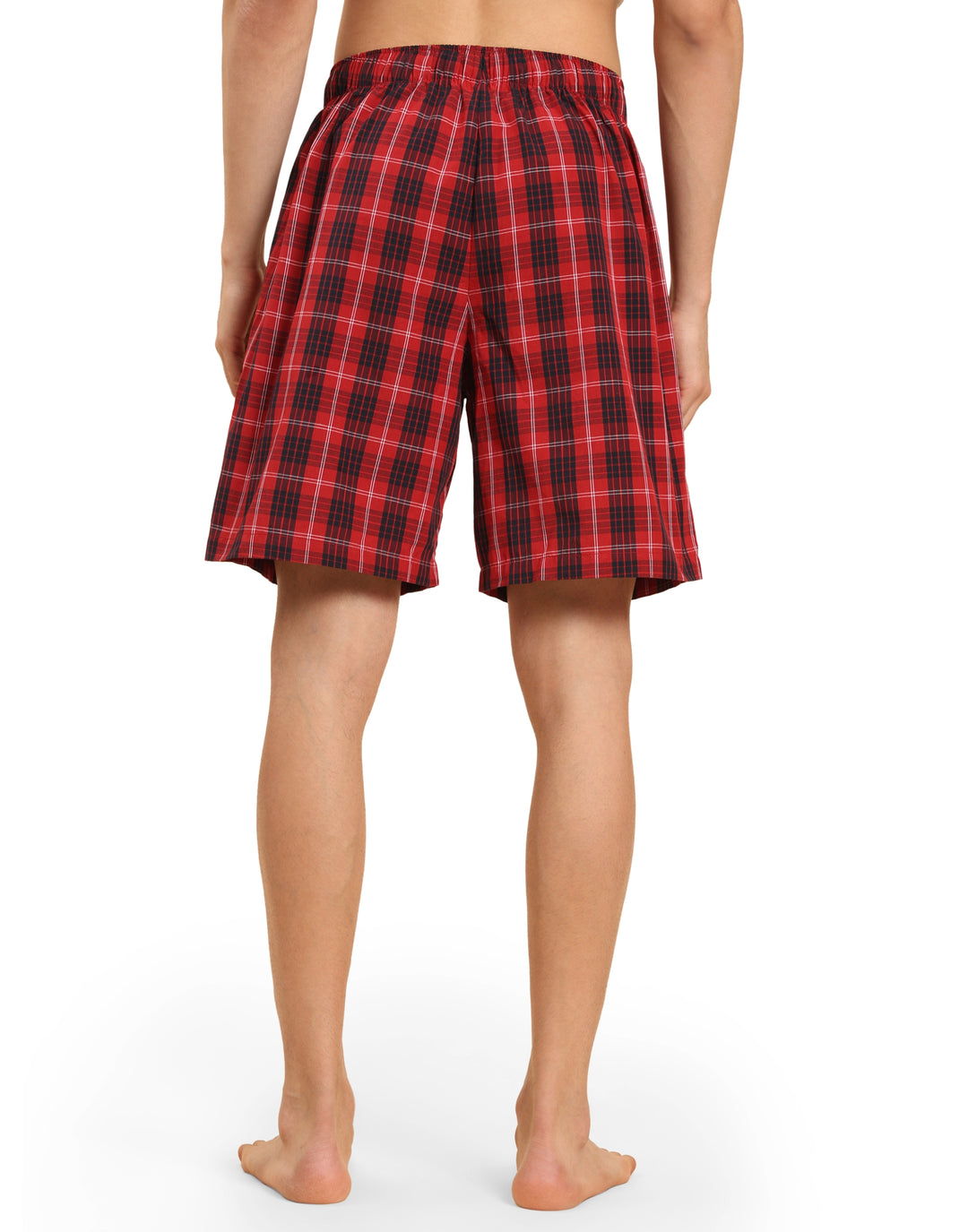 B STORIES Men's Cotton Casual Shorts with Elasticated Waistband & Drawstring- Red Checked