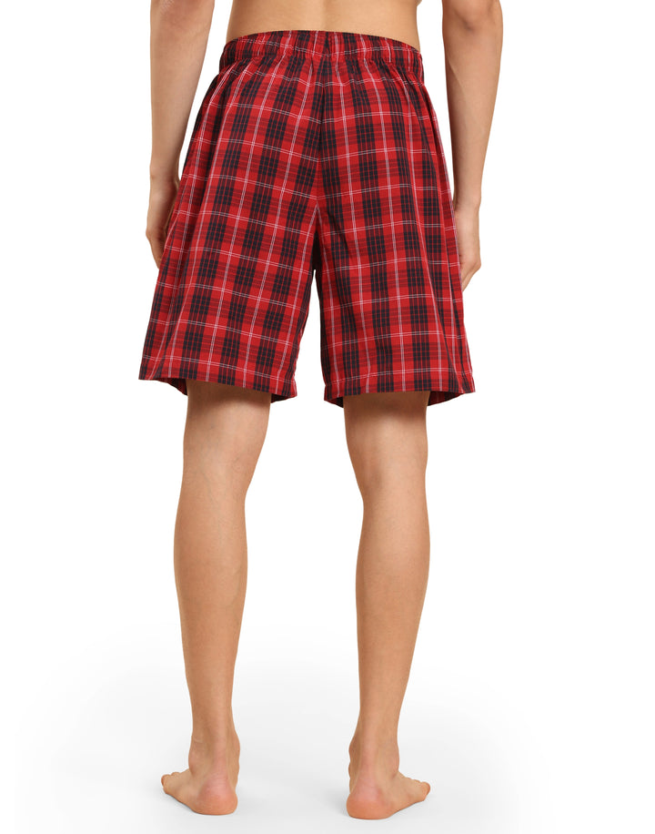 B STORIES Men's Cotton Casual Shorts with Elasticated Waistband & Drawstring- Red Checked